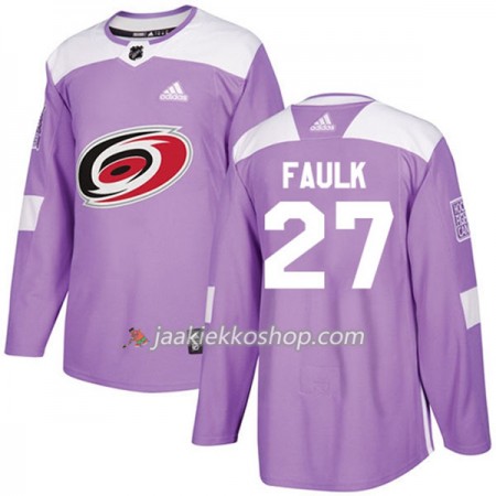 Miehille NHL Carolina Hurricanes Pelipaita Justin Faulk 27 Adidas 2017-2018 Violetti Fights Cancer Practice Authentic